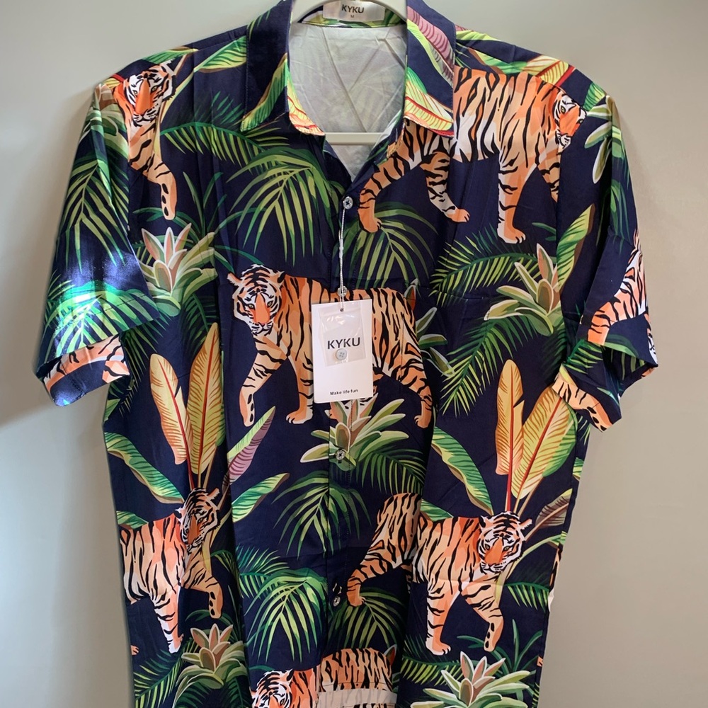 Men's Tropical Tiger Print Shirt - Navy
